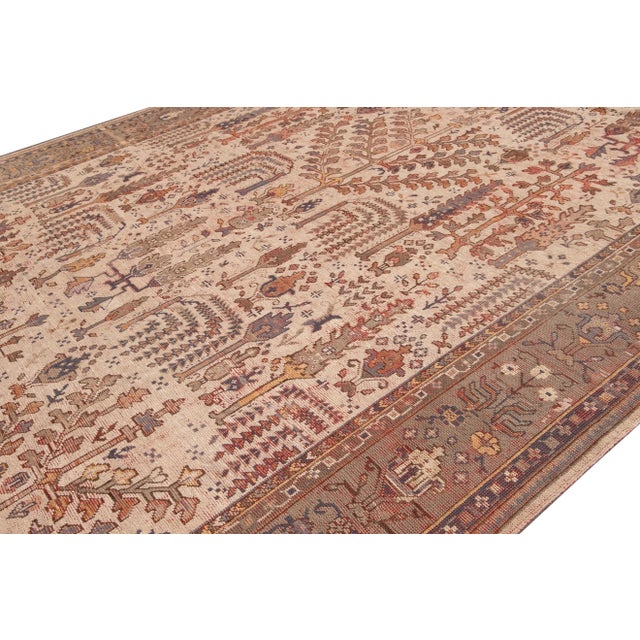 Beige Beige Antique Turkish Oushak Handmade Oversize Wool Rug With Allover Pattern For Sale - Image 8 of 9