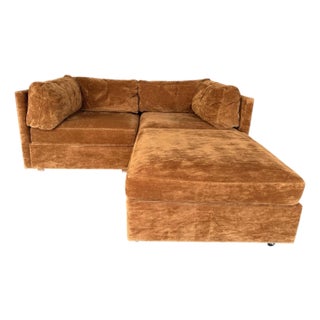 1970s Mid Century Brown Velour Modular Loveseat Sectional For Sale