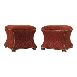 Pair Ethan Allen Upholstered Tufted Ottoman Stools For Sale
