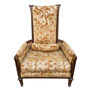 Vintage Tomlinson Furniture High-Back Upholstered Lounge / Accent Chair With Cane Sides For Sale