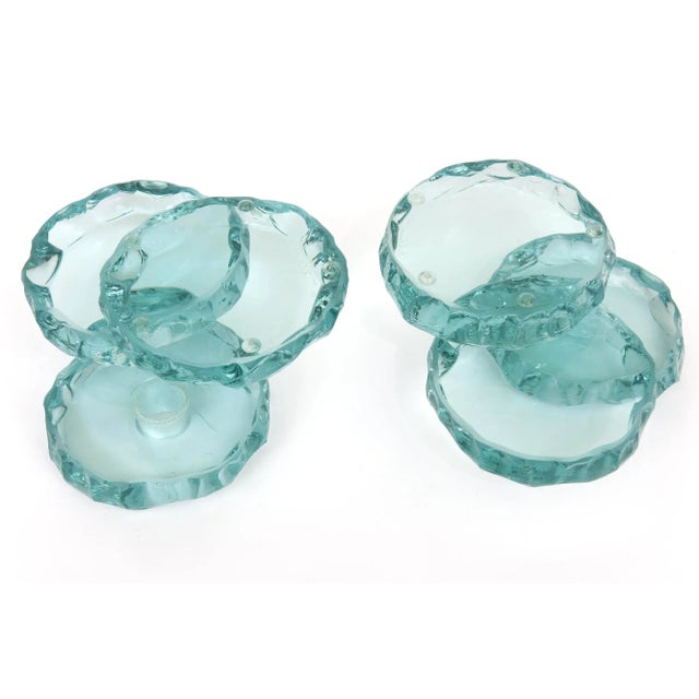 Glass Vintage Signed Sea Green Glass Tiered Candlesticks Pair Of, 1993 For Sale - Image 7 of 11