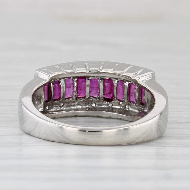Modern 1.20ctw Channel Set Ruby Diamond Ring 14k White Gold Size 6.25 For Sale - Image 3 of 8