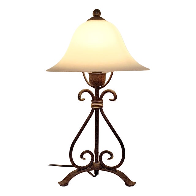 Vintage Table Lamp with Metal Base and Frosted Glass Shade, 2000s For Sale