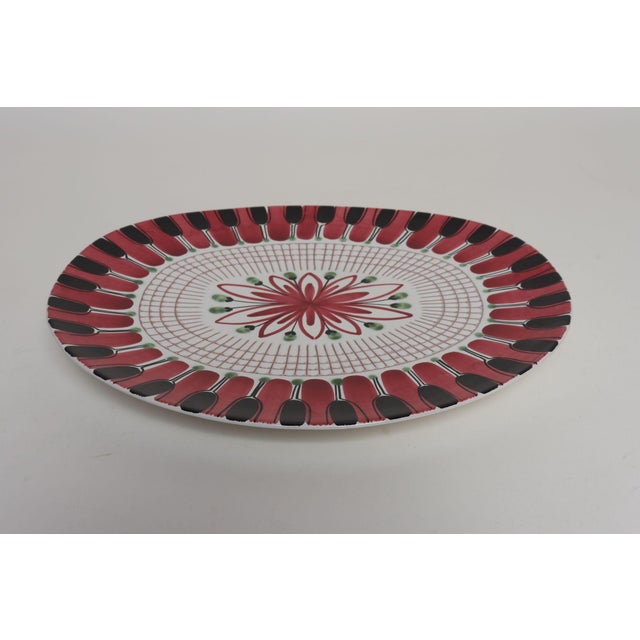 Scandinavian Geometric and Floral Hand-Painted Fajance Platter by Elle Norway For Sale - Image 9 of 16