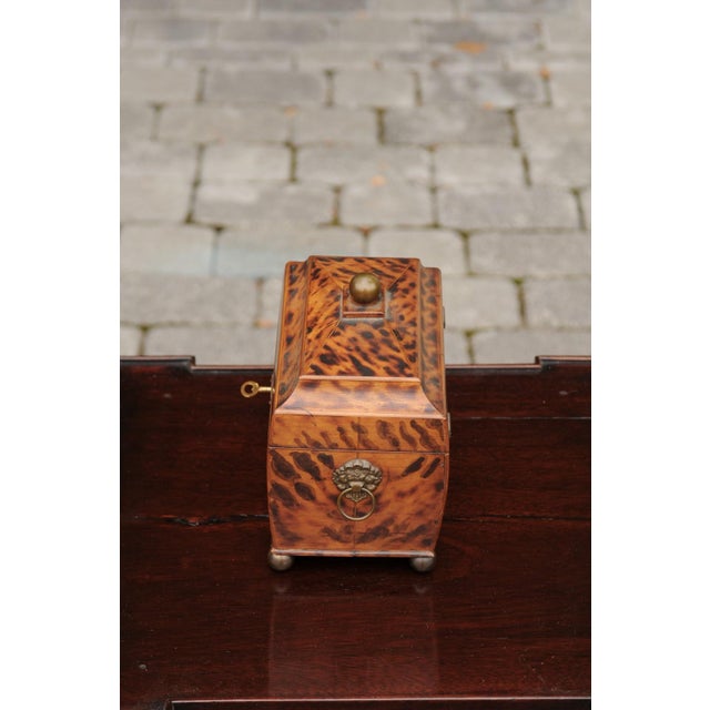 English Victorian 1870s Tea Caddy with Faux Painted Tortoise Finish and Brass For Sale - Image 10 of 10