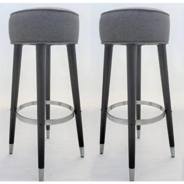 1960s 1980s Modern Wood, Chrome and Mohair Stools - a Pair For Sale - Image 5 of 5