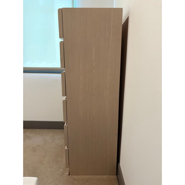 Wood Rare Architectural Postmodern Tall 5 Drawer Chest With Brass Inlay Mirrored Accents, C. 1980s, Mahey Inspired For Sale - Image 7 of 8