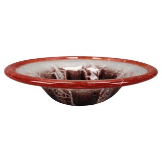 German Ikora Art Glass Bowl in Red, White and Burgundy attributed to WMF, 1930s For Sale