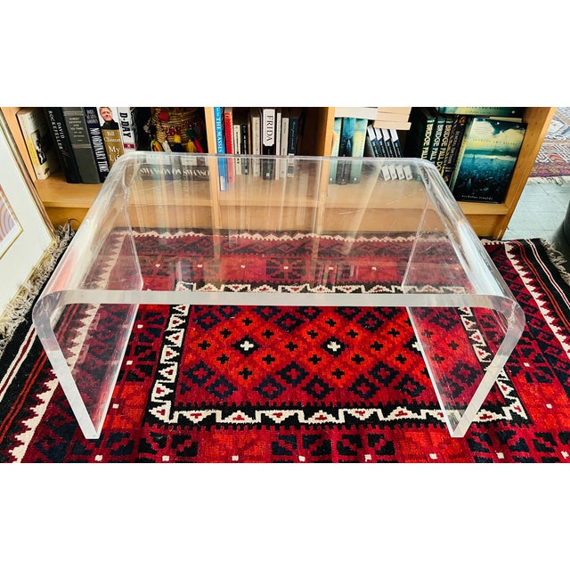 Mid-Century Modern Vintage Lucite Coffee Table Waterfall Style For Sale - Image 3 of 9
