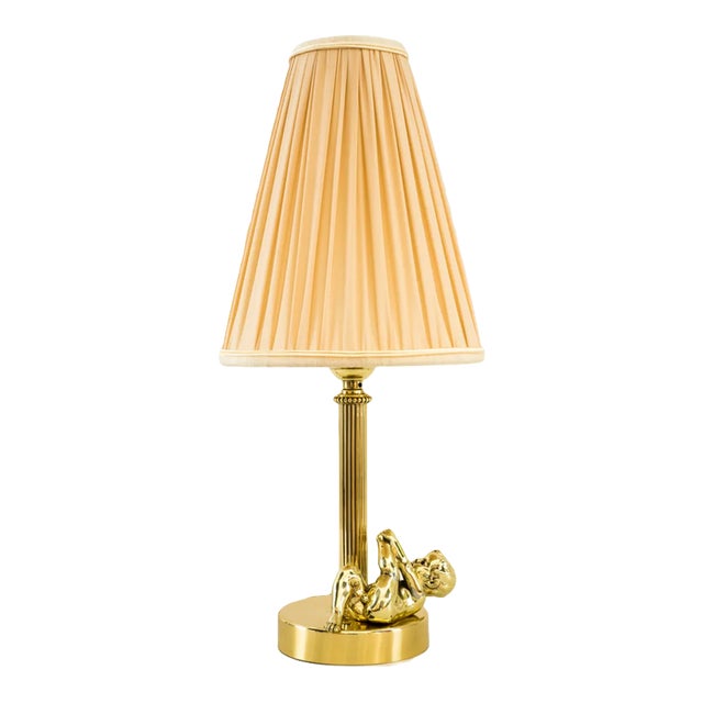 Art Deco Table Lamp with Fabric Shade, Vienna, 1920s For Sale