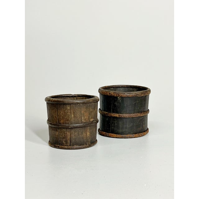 Brown Pair of Rare Mini 19th Century Antique Chinese Wooden Buckets For Sale - Image 8 of 12