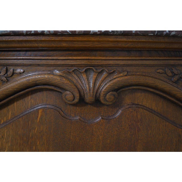 Maison Gouffe Vintage French Oak 4 Door Marble Top Console For Sale - Image 10 of 18