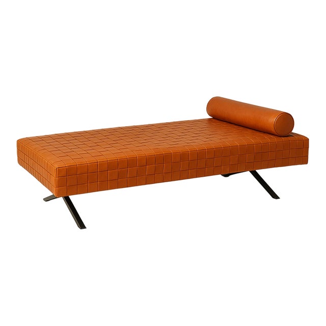 Late 20th Century Enzo Mari “Sigmund” Daybed in Braided Tanned Leather, Wood & Steel For Sale