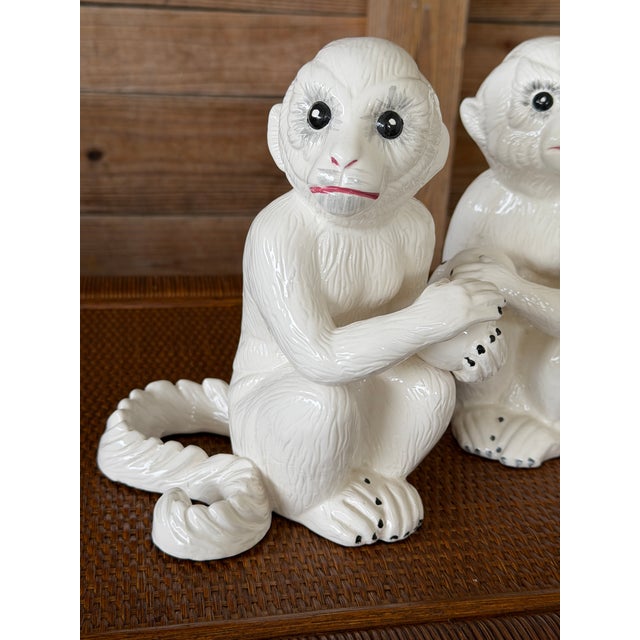 Pair of Chelsea House White Porcelain Capuchin Monkey Bookends or Decorative Objects For Sale - Image 9 of 12