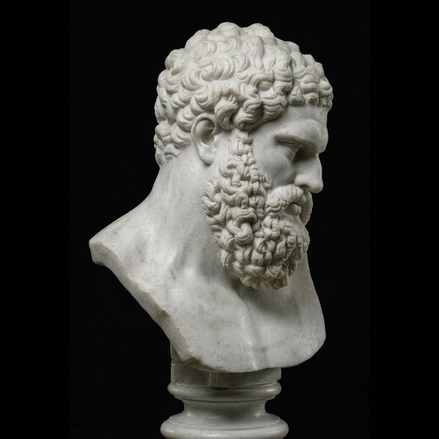 2020s Hand-Carved Natural Marble Bust Sculpture – Bust of the Farnese Hercules For Sale - Image 5 of 6