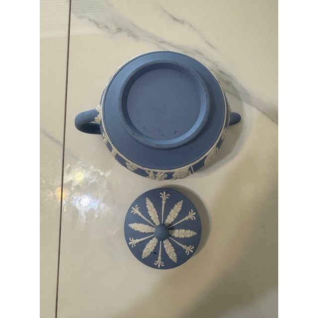 Vintage Wedgewood Jasper Blue Neoclassical Embossed Pattern Tea Pot For Sale - Image 12 of 12