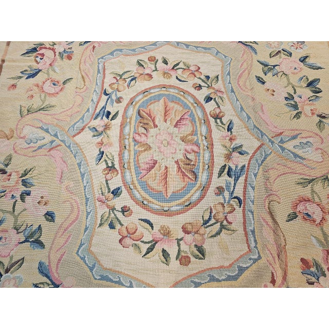 Late 19th Century French Aubusson Needlepoint Carpet in Floral Pattern in Ivory, Green, Pink, Blue For Sale - Image 17 of 18
