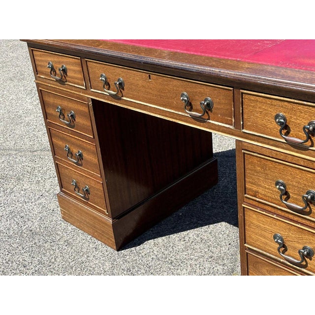 Pedestal Desk with Red Leather Top For Sale - Image 5 of 10