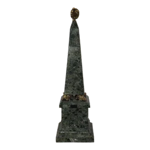 Mid 20th Century Maitland Smith Tessilated Marble & Brass Turtle Thinker Obelisk Sculpture