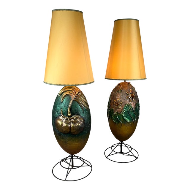 Italian Painted Terracotta Lamps, 1980s, Set of 2 For Sale