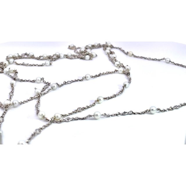 Gemstone Seed Pearl Diamond Platinum 52" Long Necklace For Sale - Image 7 of 10