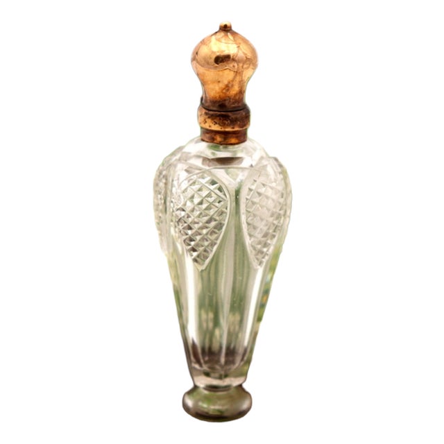 Perfume Bottle in Glass and 15K Gold For Sale