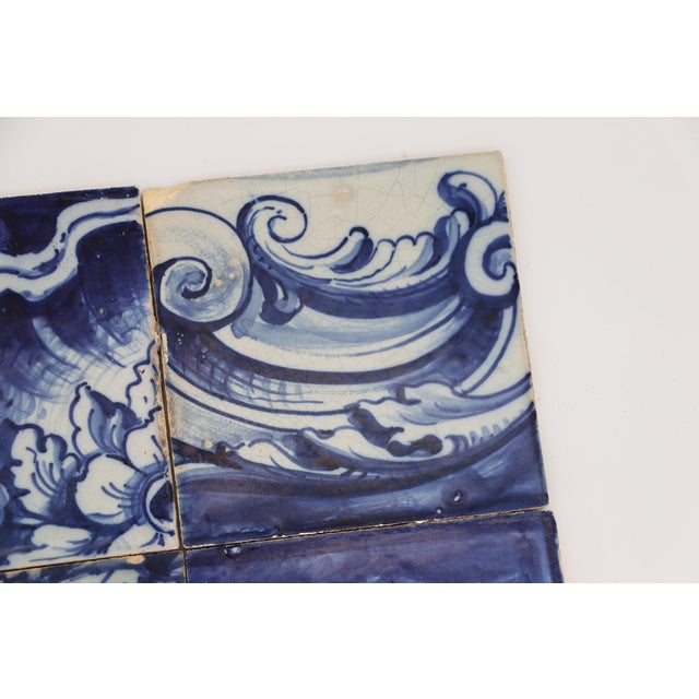 Ceramic 19th Century Set of Four Tiles Depicting Flowers and Rocailles , Portuguese Baroque For Sale - Image 7 of 14