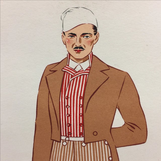 Portraiture 1930s Antique Burgundy Men's Costume Print For Sale - Image 3 of 4