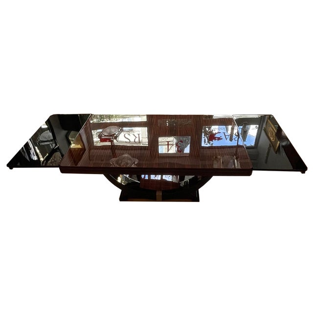 Art Deco Dining Table in Makassar Ebony and Black Lacquer with Gondola Base, 1930 For Sale - Image 11 of 18
