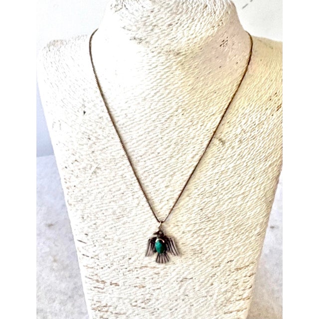 Mid 20th Century Vintage Native American Thunderbird Turquoise Sterling Silver Pendant Necklace For Sale - Image 5 of 6