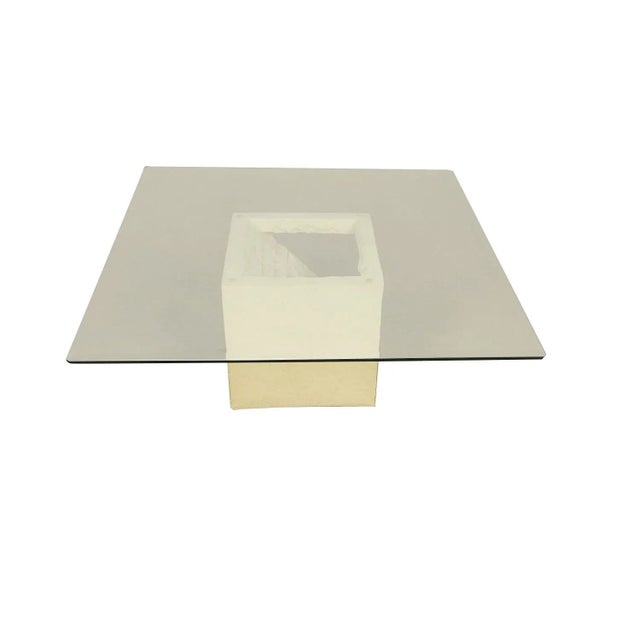 Cream 1970s Postmodern Mactan Stone Glass Coffee Table For Sale - Image 8 of 11