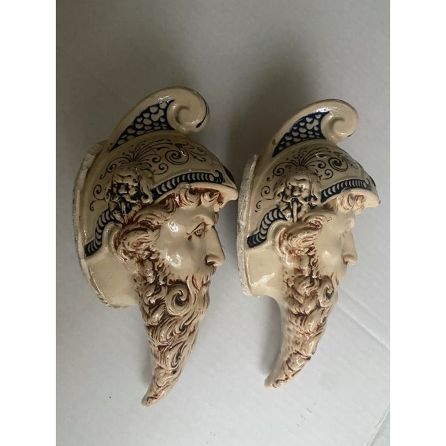 Early 19th Century 17th Century Style Majolica Mythological Wall Sculpture a Pair For Sale - Image 5 of 13