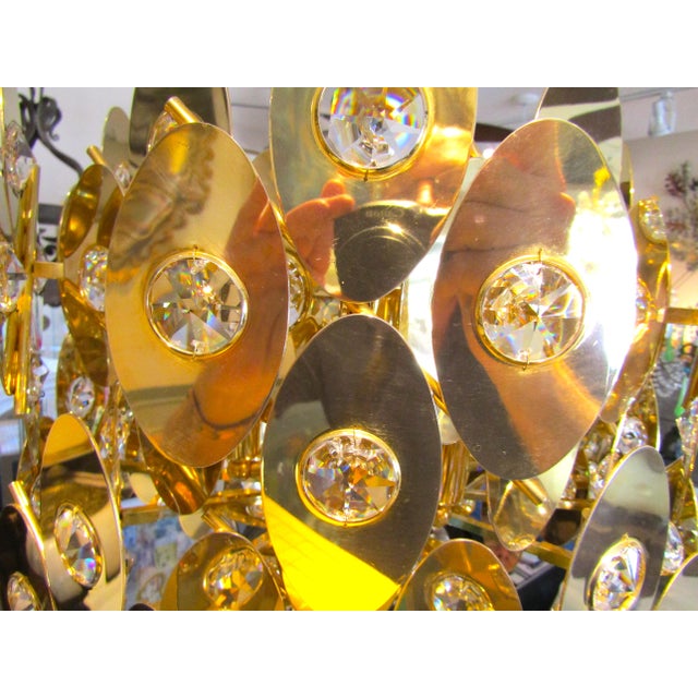 1970s Rare Gold Plated Brass Austrian Crystal Chandelier Attributed to Palwa For Sale - Image 12 of 16