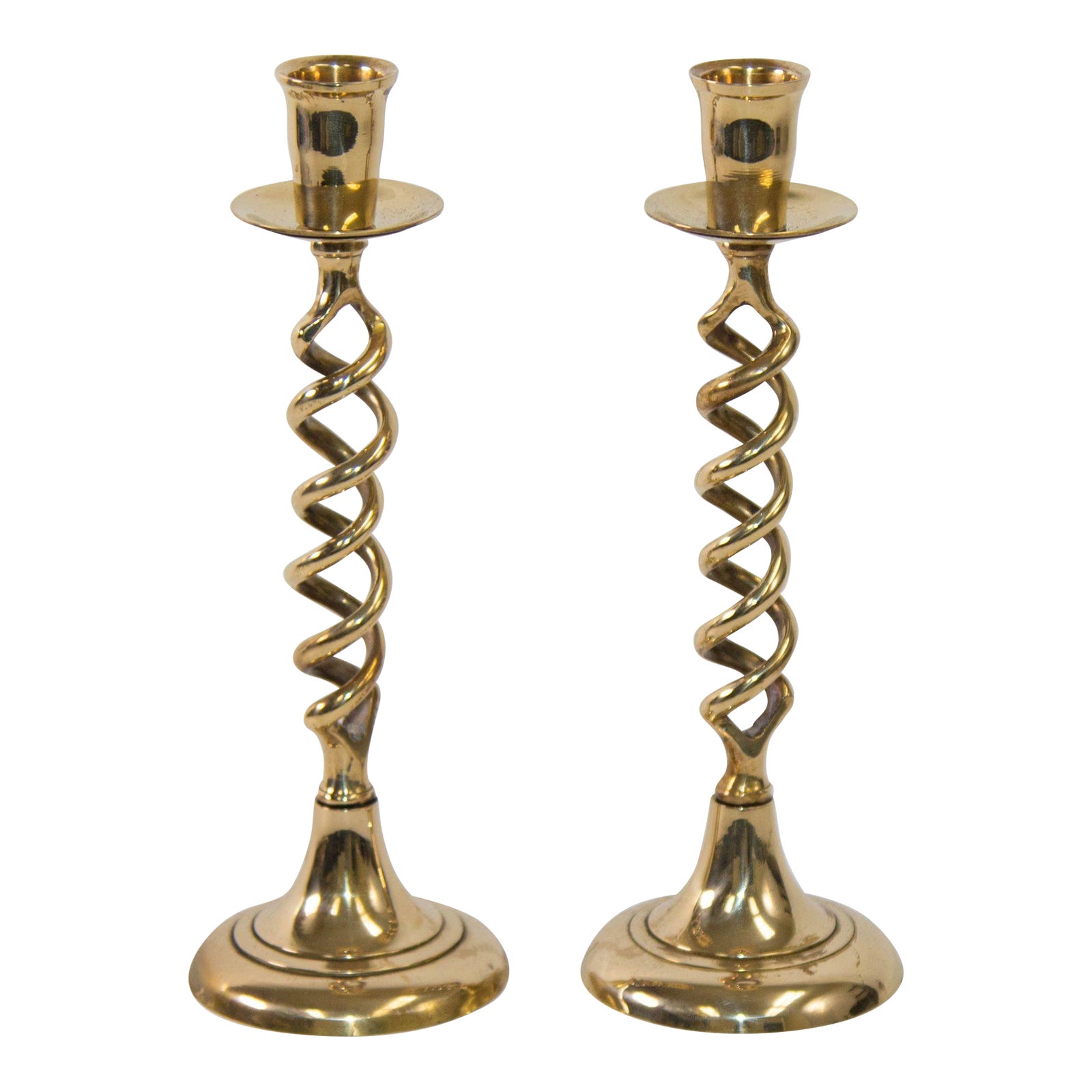 Antique Victorian Brass Pair of Barley Twist Candlesticks Chairish