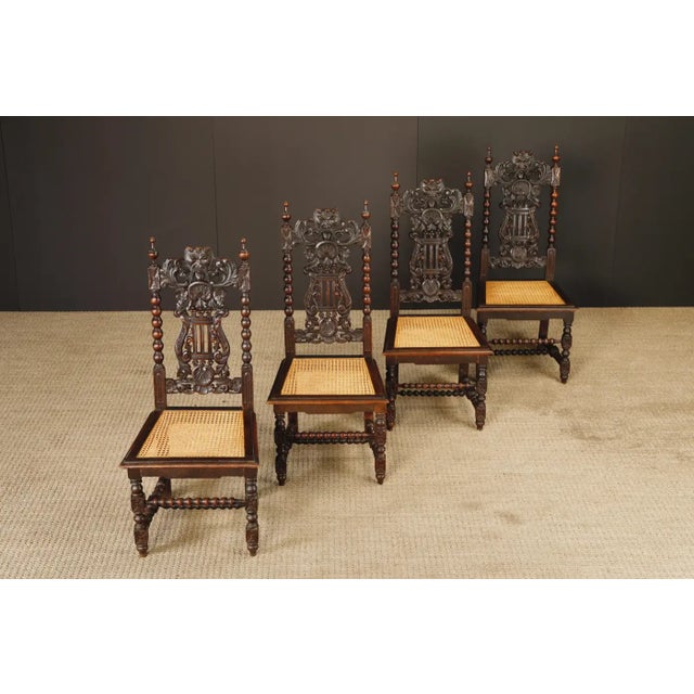 Set of Four 19th Century Renaissance Revival Carved Chairs With Cane Seats For Sale - Image 17 of 17