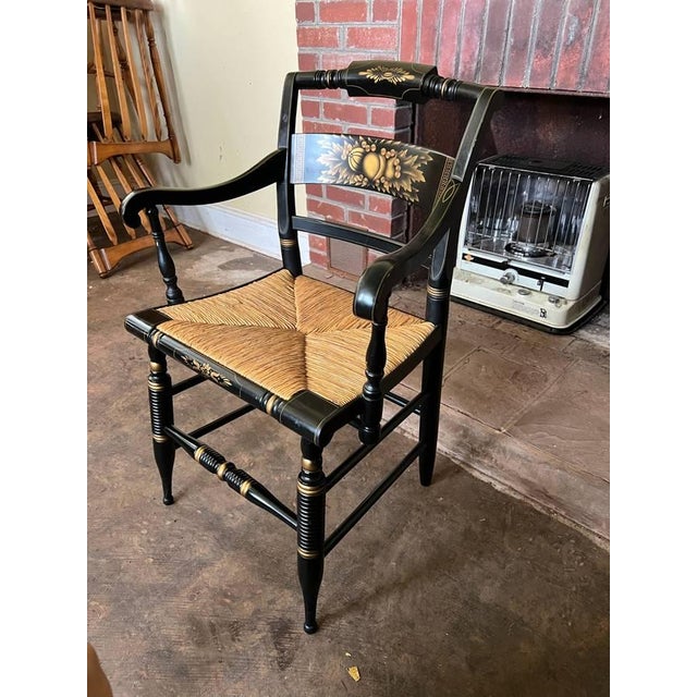 Wood Pair of Vintage L. Hitchcock Late Federal Style Grain-Painted & Gilt-Stenciled "Fancy" Rush Seat Armchairs For Sale - Image 7 of 17