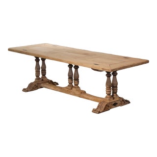 19th Century French Louis XIII Carved Bleached Oak Triple-Pedestal Dining Table For Sale