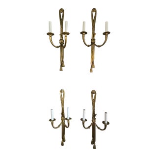 Set of 4 Vintage Pre Mid-Century Bronze Sconces For Sale