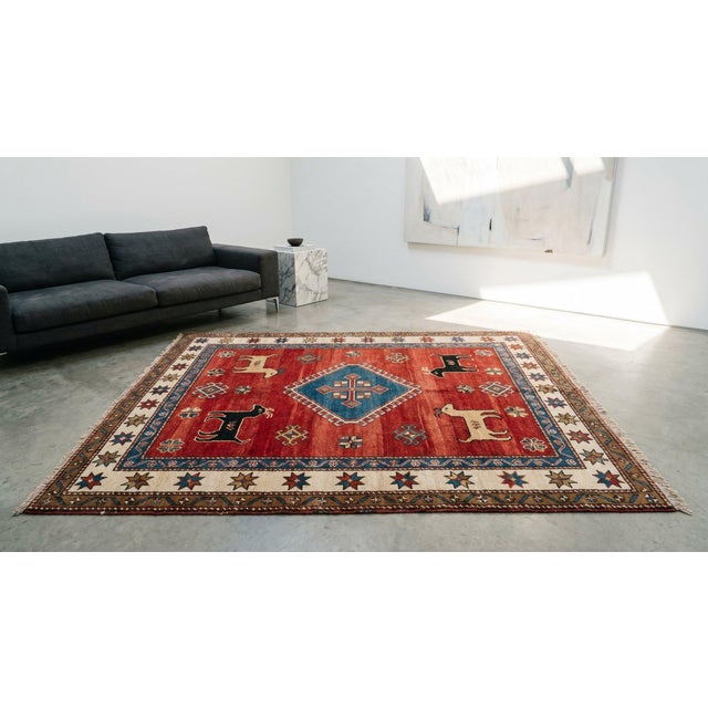 Textile 1890s Red Rust Medallion Tribal Antique Hand Knotted Persian Gabbeh Rug 5'3" X 8'10" Wool Carpet For Sale - Image 7 of 9