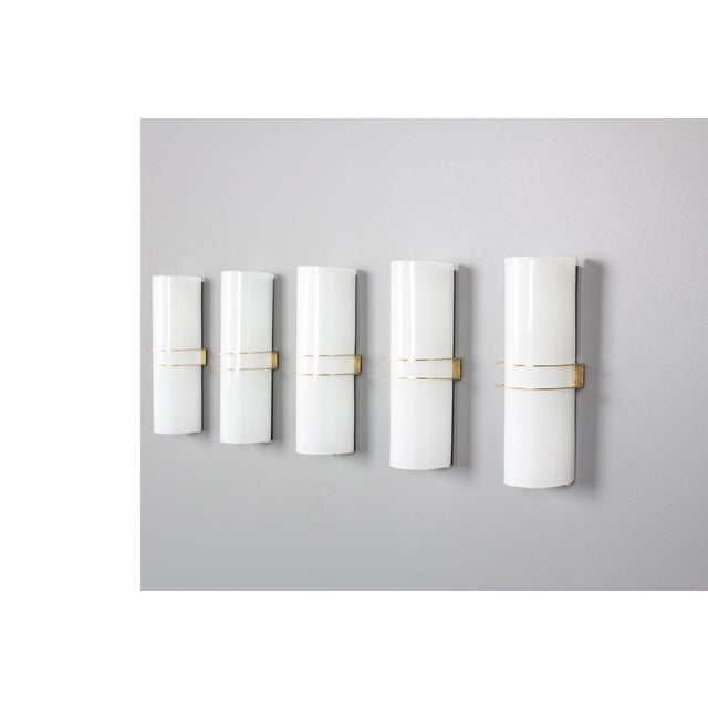 Contemporary Wall Lights in Brass and Opaline from Zonca, 1950s, Set of 5 For Sale - Image 3 of 11
