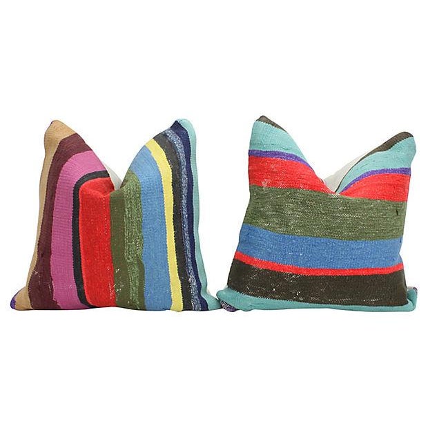 Striped Turkish Kilim Throw Pillows A Pair Chairish