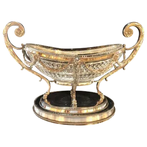 George III Style Silver Plated Oval Center Bowl With Cut Glass Liner