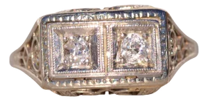 The Duo: Antique Art Deco Filigree Moi et Toi Ring in White Gold with Natural Diamonds