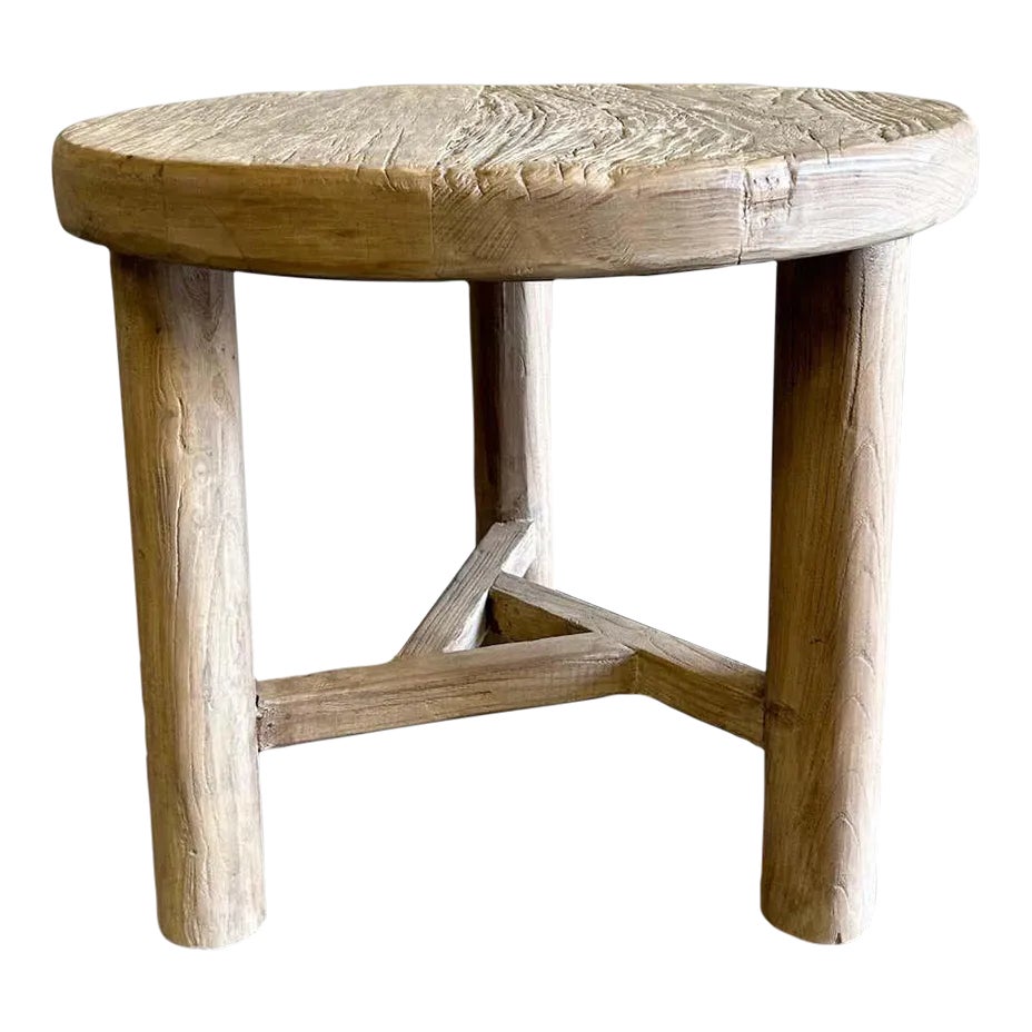Custom Reclaimed Elm Wood Round Side Table With Round Legs Chairish