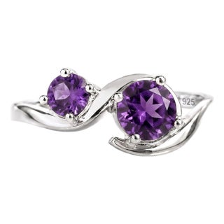 Amethyst Two Stone 925 Sterling Silver Bypass Ring | February Birthstone Ring | Purple Gemstone Ring Us 7 (All Sizes Available) For Sale