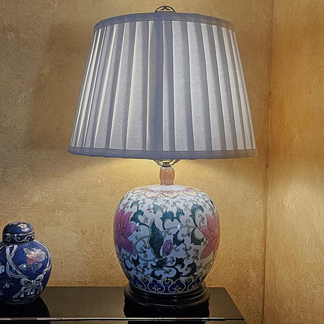 Vintage Chinese Famille Rose Porcelain Ginger Jar Table Lamp – Floral Chinoiserie, 24” For Sale - Image 18 of 18
