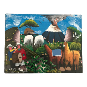 Small Peruvian Oil Painting Pastoral Scene