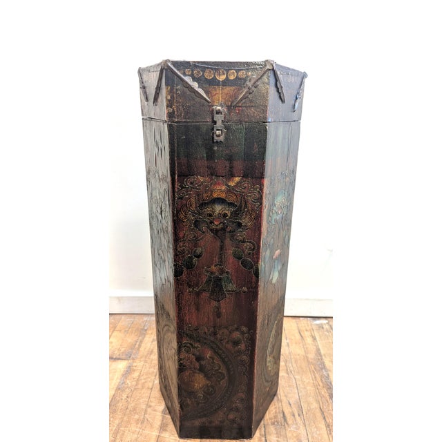 Tibetan hexagon Tonka scroll box. Hand made hexagon box covered in leather hand painted. Traditional Tibetan art work hand...