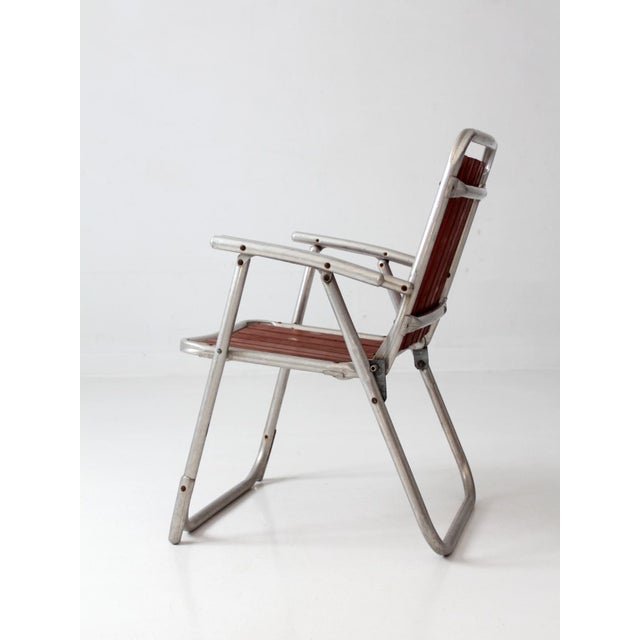Metal Vintage Mid-Century Aluminum and Wood Folding Lawn Chair For Sale - Image 7 of 15