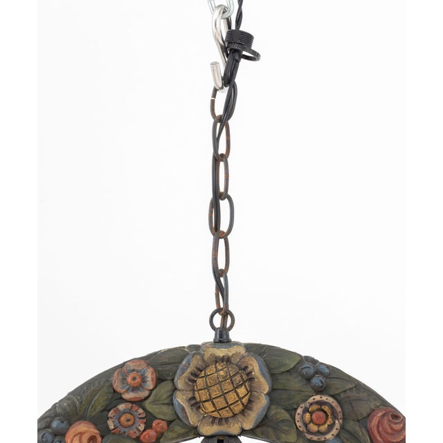 Scandinavian Polychromed Wood and Iron Chandelier, Early 20th Century For Sale - Image 9 of 9